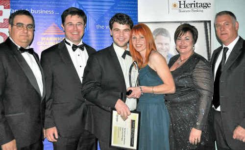 Spring Creek Mountain Cafe claimed the Overall Business Award and was represented by James Clarke and Jackie Hilton (centre). Congratulating them on their win are (from left) Rose City Shoppingworld manager Jason Gard, Chamber of Commerce president David Littleproud, Heritage branch manager Donna Neale-Arnold and Heritage Regional manager Wayne Langford. Spring Creek Mountain Cafe claimed the Overall Business Award and was represented by James Clarke and Jackie Hilton (centre). Congratulating them on their win are (from left) Rose City Shoppingworld manager Jason Gard, Chamber of Commerce president David Littleproud, Heritage branch manager Donna Neale-Arnold and Heritage Regional manager Wayne Langford.